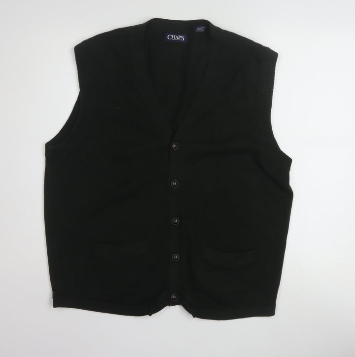Chaps Men's Black Cotton V-Neck Sleeveless Vest Jumper L