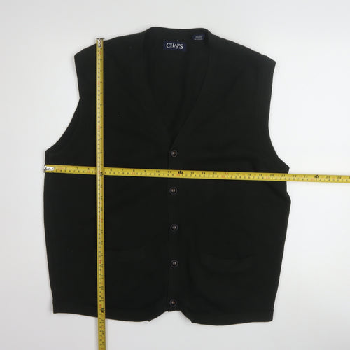 Chaps Men's Black Cotton V-Neck Sleeveless Vest Jumper L