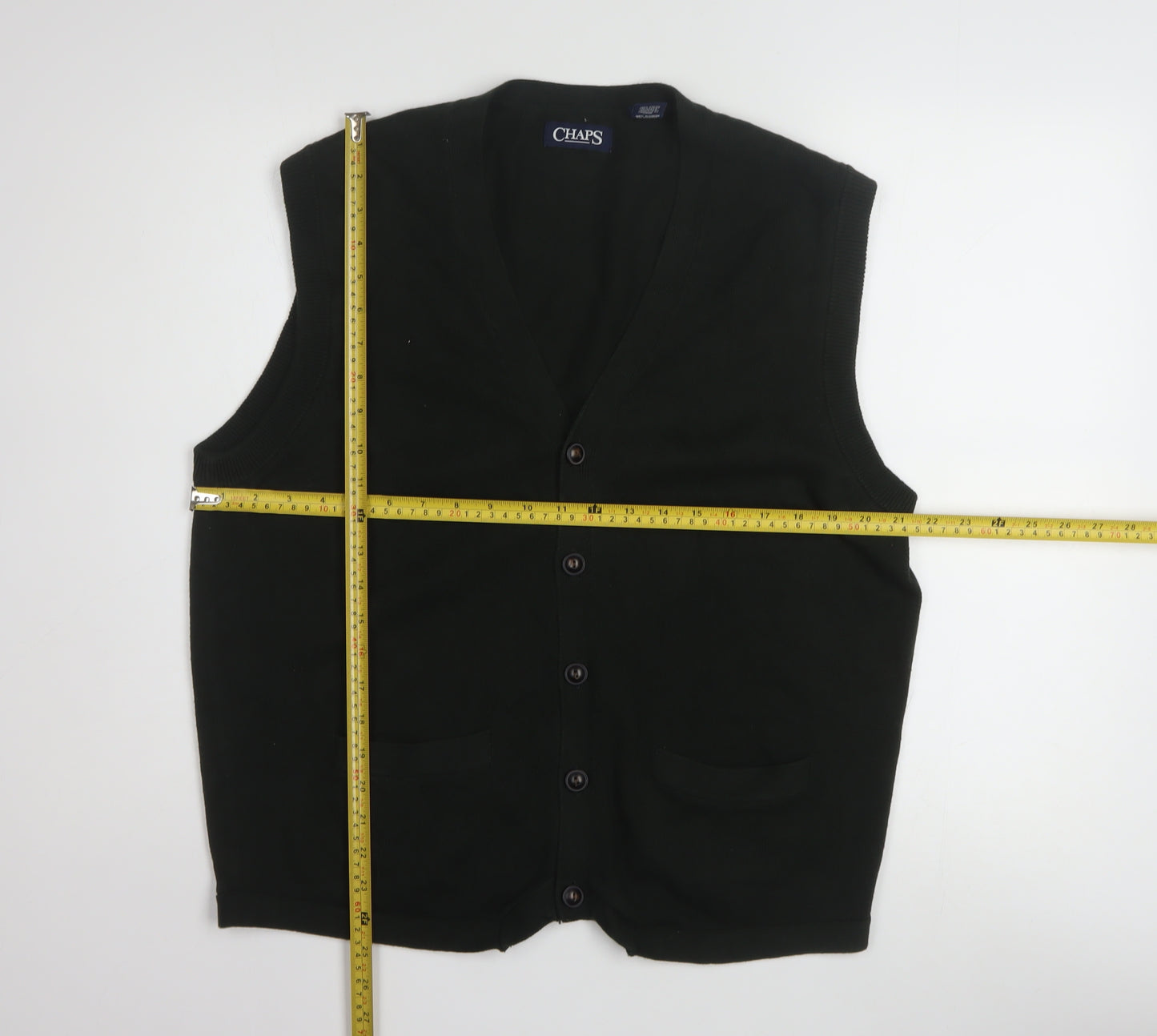 Chaps Men's Black Cotton V-Neck Sleeveless Vest Jumper L