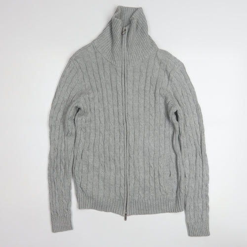 Anne Klein Sport Unisex Grey Cable-Knit Cotton Full Zip Jumper S