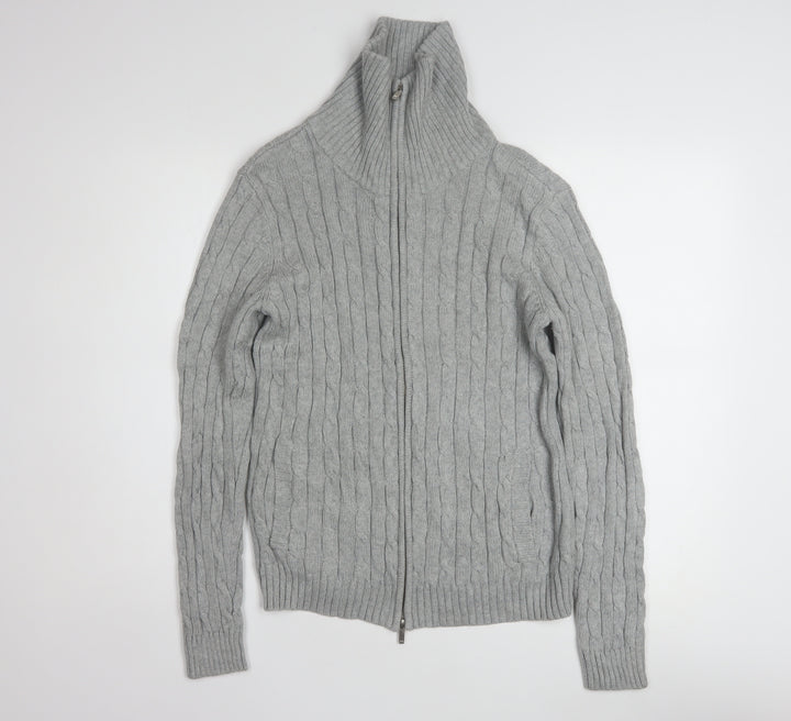 Anne Klein Sport Unisex Grey Cable-Knit Cotton Full Zip Jumper S