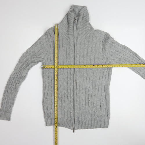 Anne Klein Sport Unisex Grey Cable-Knit Cotton Full Zip Jumper S