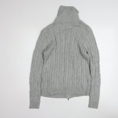 Anne Klein Sport Unisex Grey Cable-Knit Cotton Full Zip Jumper S