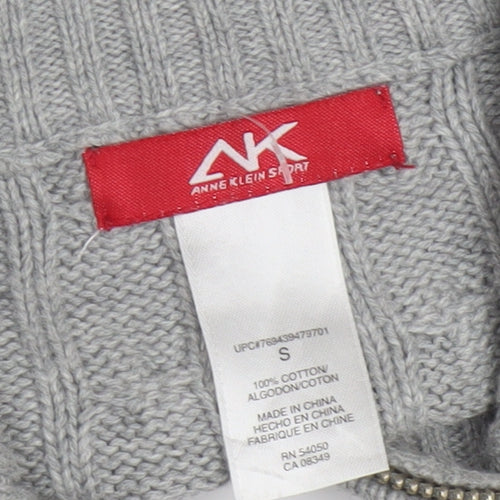 Anne Klein Sport Unisex Grey Cable-Knit Cotton Full Zip Jumper S