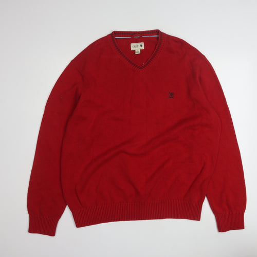 Tommy Hilfiger Men's Red Cotton V-Neck Pullover Jumper XL