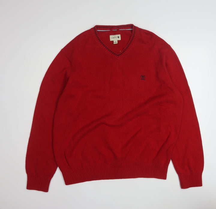 Tommy Hilfiger Men's Red Cotton V-Neck Pullover Jumper XL