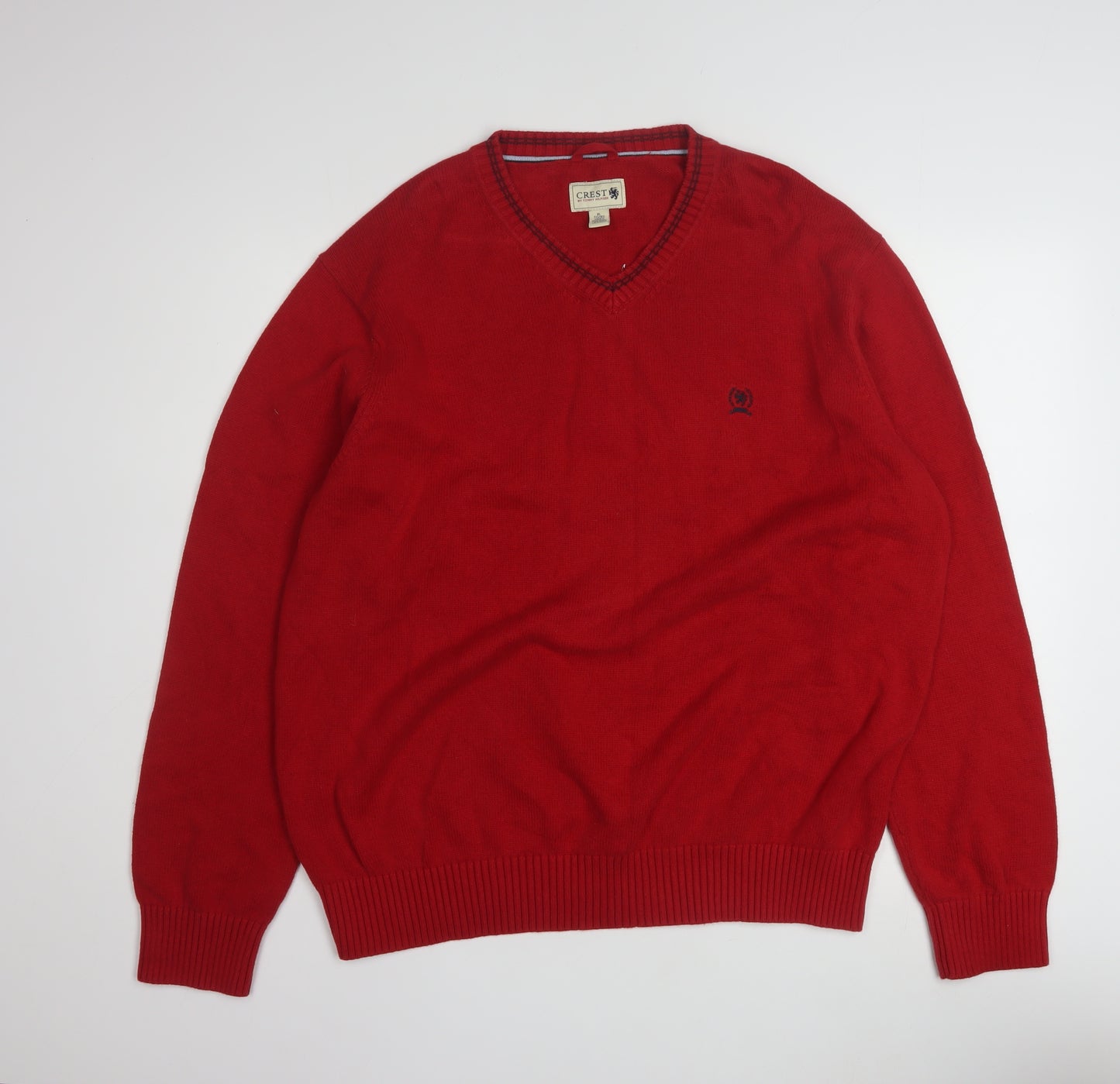 Tommy Hilfiger Men's Red Cotton V-Neck Pullover Jumper XL