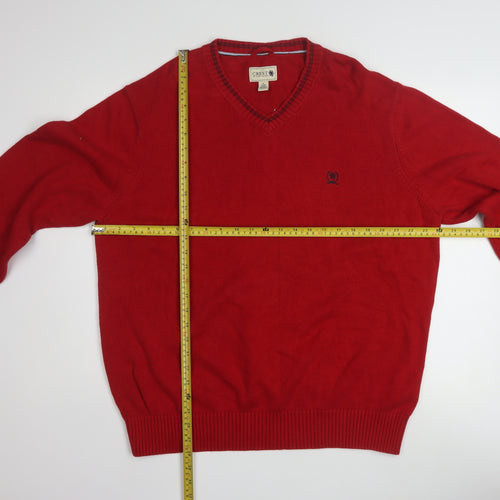 Tommy Hilfiger Men's Red Cotton V-Neck Pullover Jumper XL
