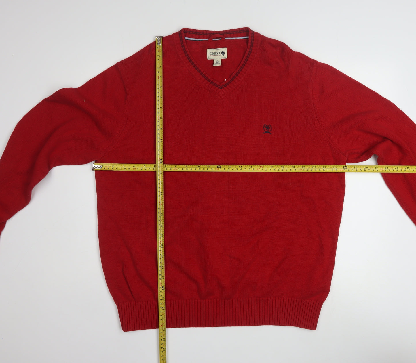Tommy Hilfiger Men's Red Cotton V-Neck Pullover Jumper XL