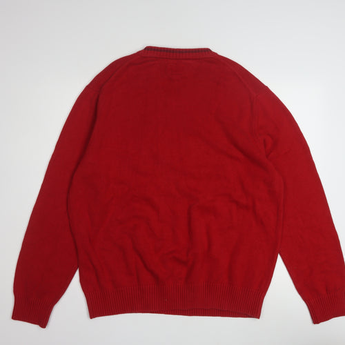 Tommy Hilfiger Men's Red Cotton V-Neck Pullover Jumper XL