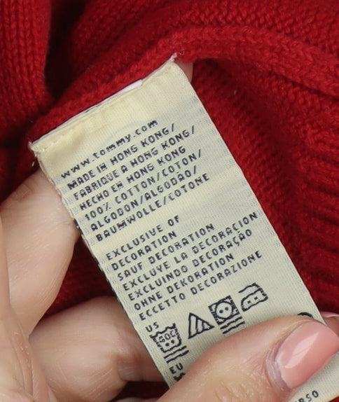 Tommy Hilfiger Men's Red Cotton V-Neck Pullover Jumper XL