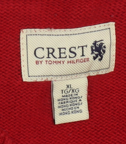 Tommy Hilfiger Men's Red Cotton V-Neck Pullover Jumper XL