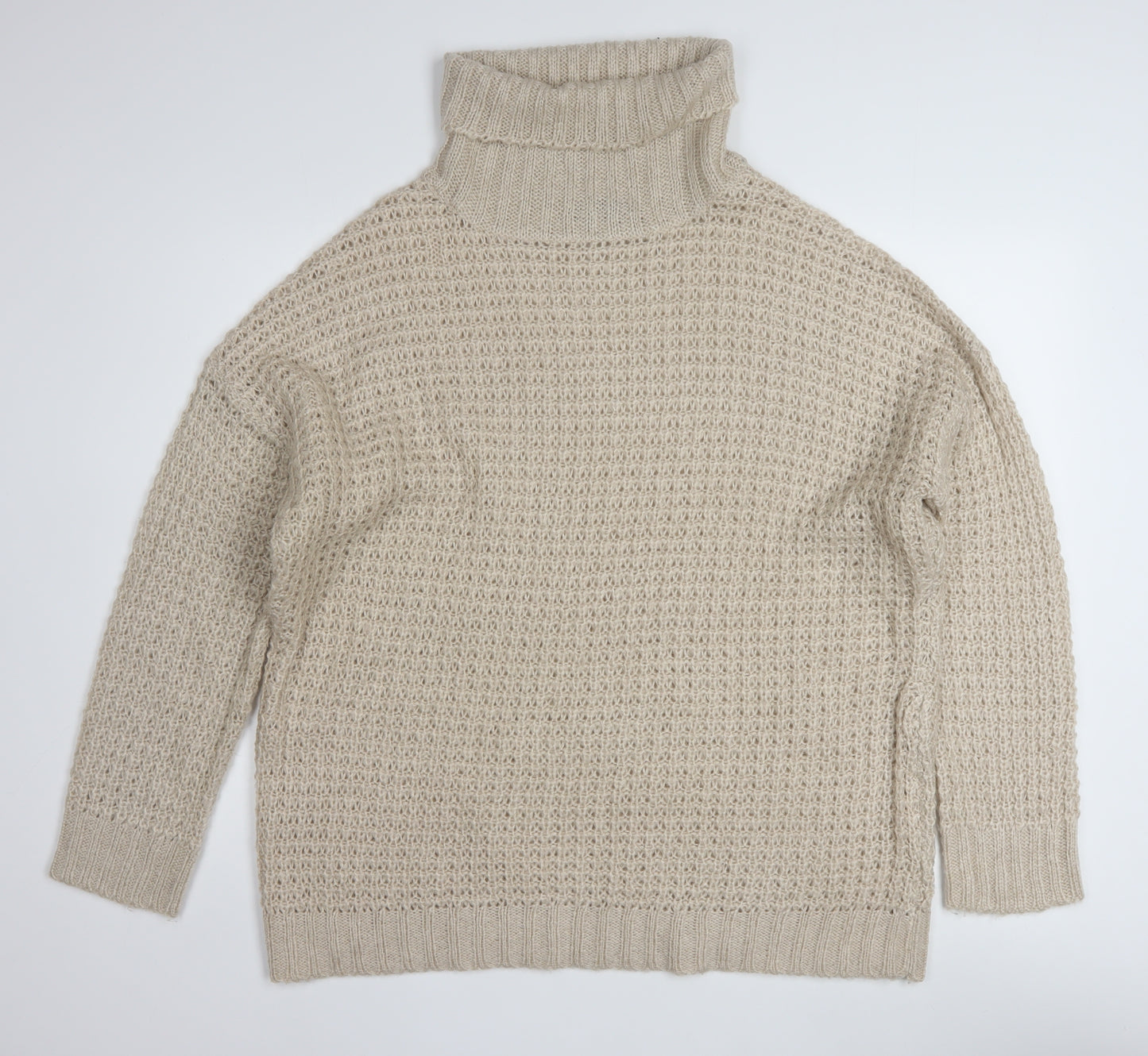 Boohoo Women Beige Roll Neck Chunky Knit Pullover Jumper L