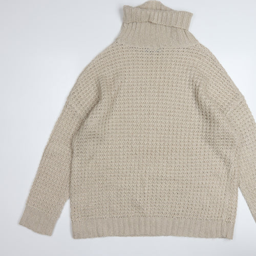 Boohoo Women Beige Roll Neck Chunky Knit Pullover Jumper L