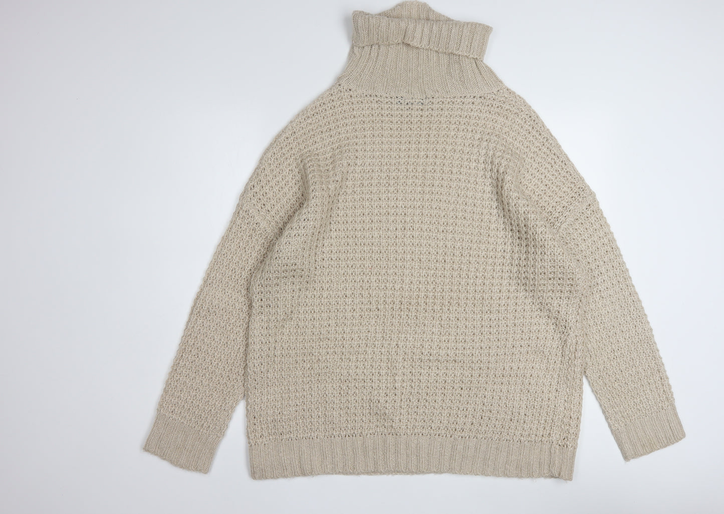 Boohoo Women Beige Roll Neck Chunky Knit Pullover Jumper L
