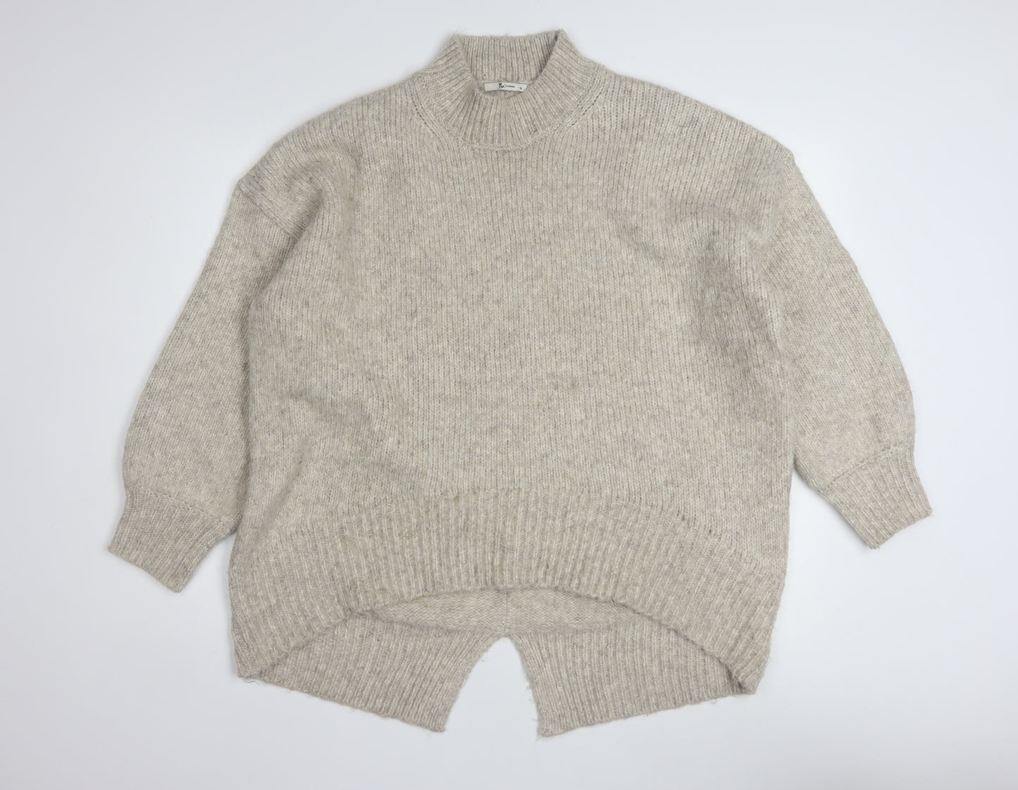 Tu Women Beige Mock Neck Chunky-Knit Jumper Size 18