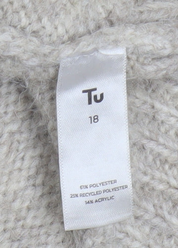 Tu Women Beige Mock Neck Chunky-Knit Jumper Size 18
