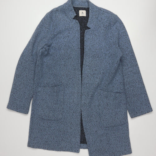 Tu Women’s Blue Polyester Coatigan L Open Front Mid-Length Casual