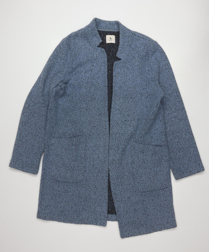Tu Women’s Blue Polyester Coatigan L Open Front Mid-Length Casual