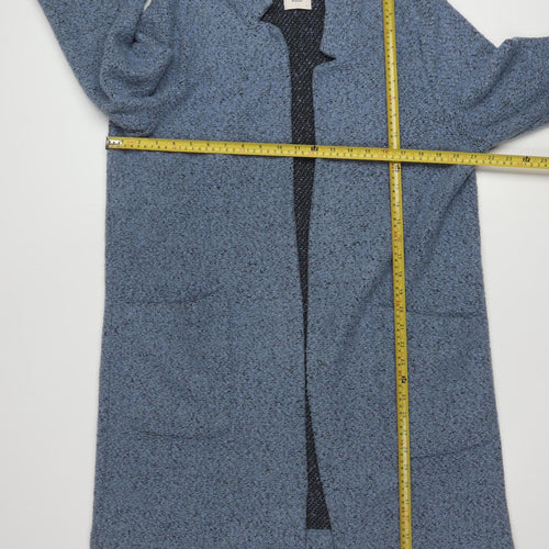Tu Women’s Blue Polyester Coatigan L Open Front Mid-Length Casual