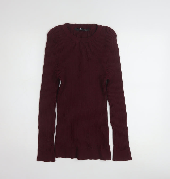 L.A. Knit Collection Women's Burgundy Long Sleeve Pullover Jumper Size L