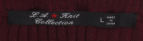 L.A. Knit Collection Women's Burgundy Long Sleeve Pullover Jumper Size L