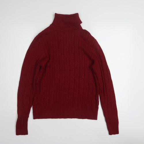 Eddie Bauer Womens Red Roll Neck Cable-Knit Jumper Size L