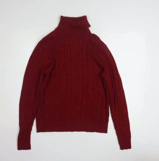 Eddie Bauer Womens Red Roll Neck Cable-Knit Jumper Size L