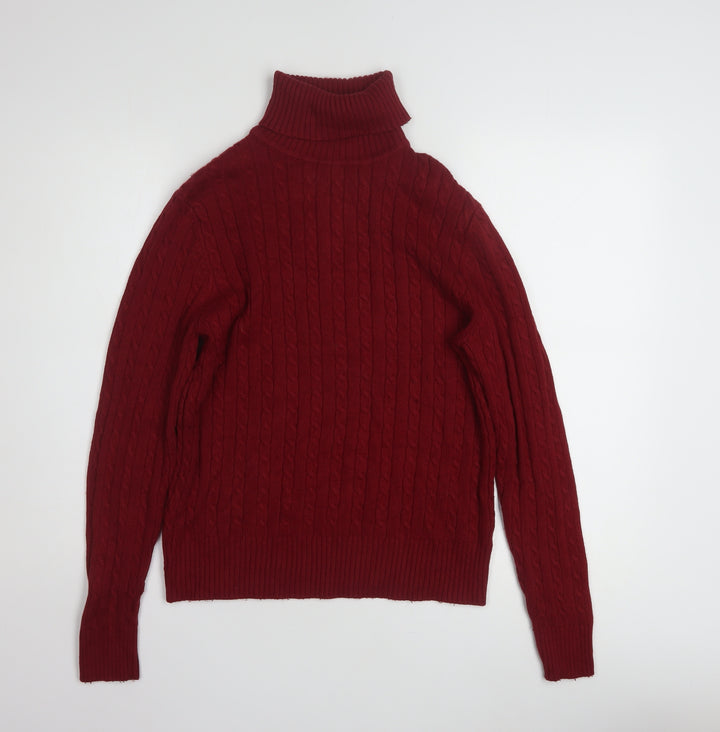 Eddie Bauer Womens Red Roll Neck Cable-Knit Jumper Size L