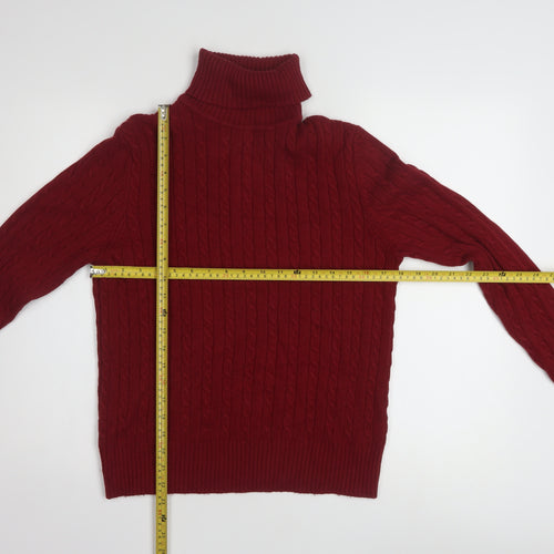 Eddie Bauer Womens Red Roll Neck Cable-Knit Jumper Size L