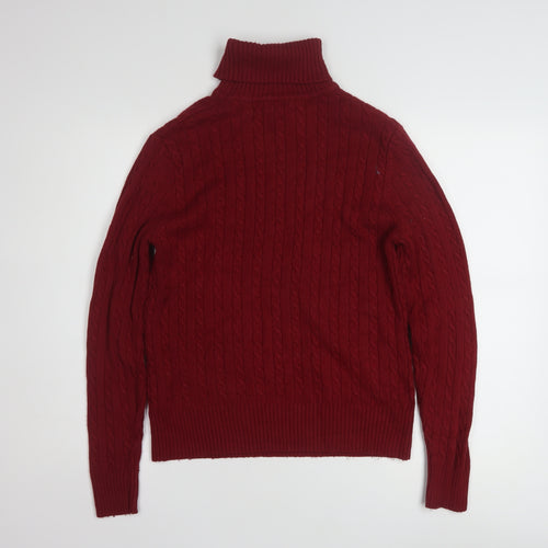 Eddie Bauer Womens Red Roll Neck Cable-Knit Jumper Size L