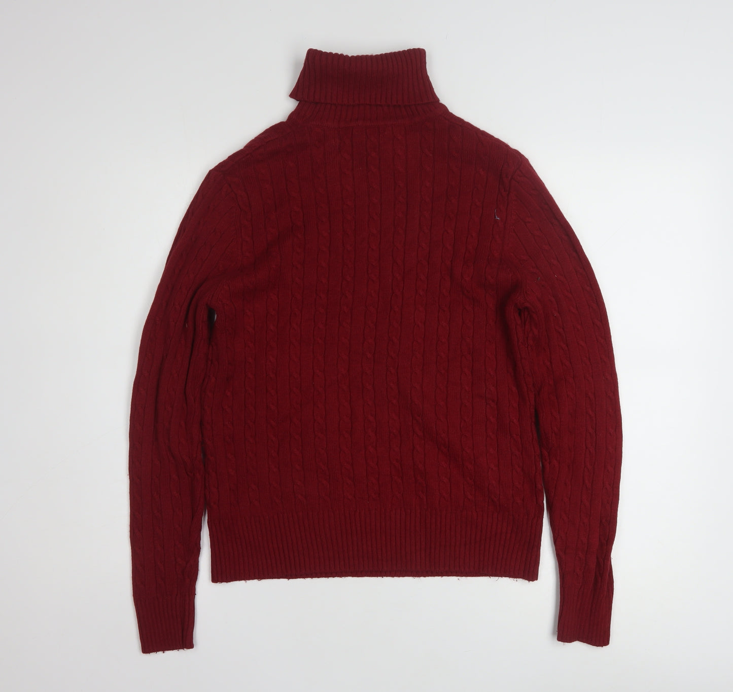 Eddie Bauer Womens Red Roll Neck Cable-Knit Jumper Size L