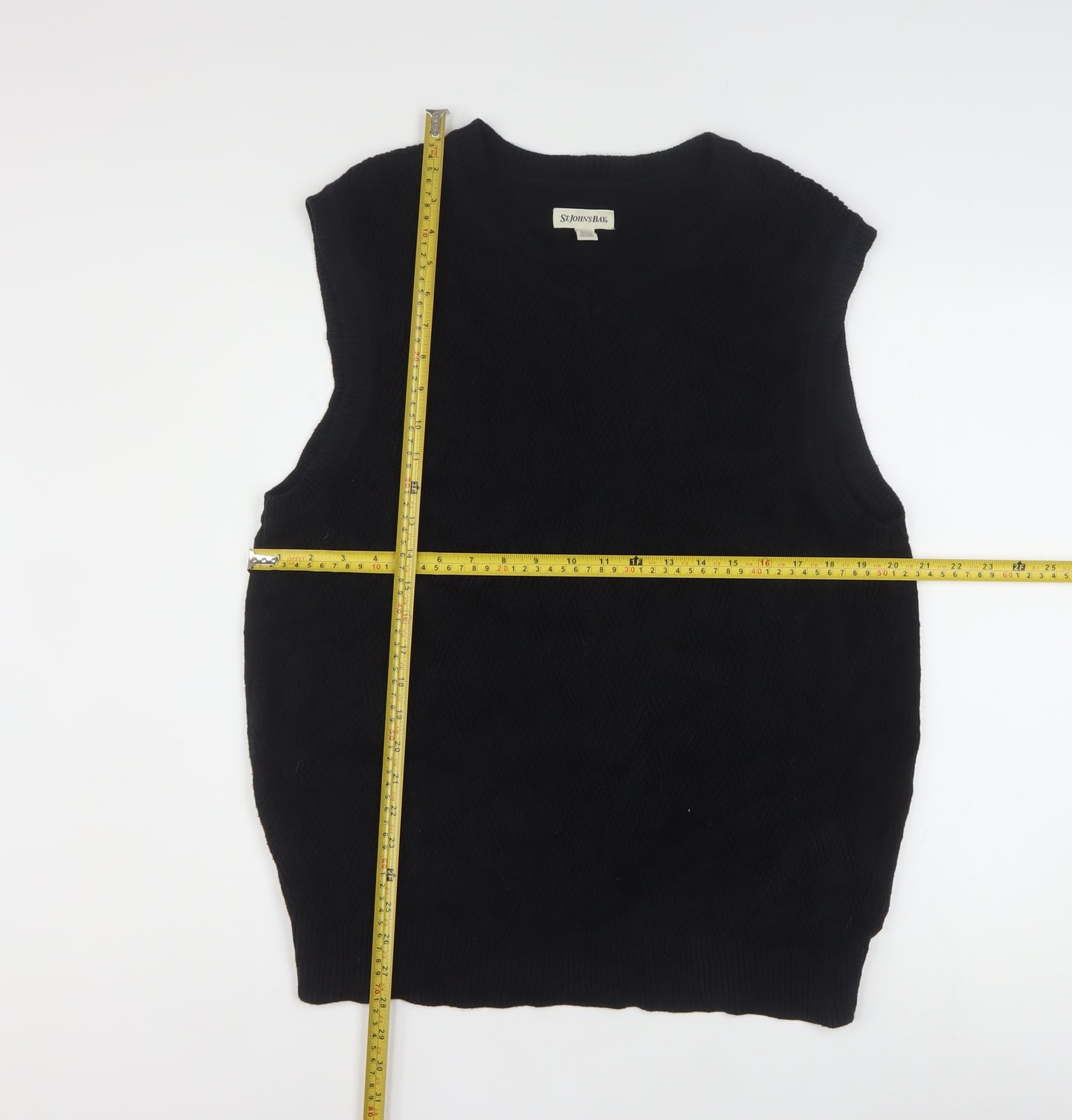 St. John's Bay Men's Black Cotton Knit Sleeveless V-Neck Vest M