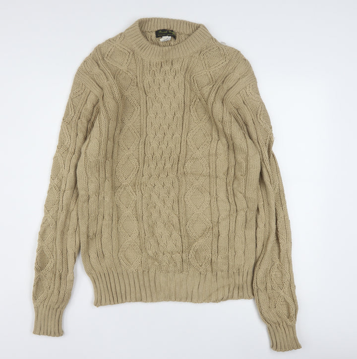 David Gregory Men's Beige Cable Knit Acrylic Jumper L