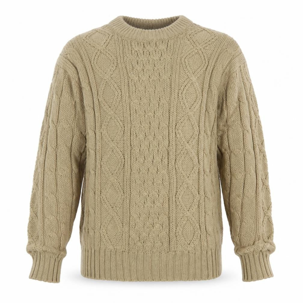 Front view of David Gregory Men's Beige Cable Knit Acrylic Jumper L