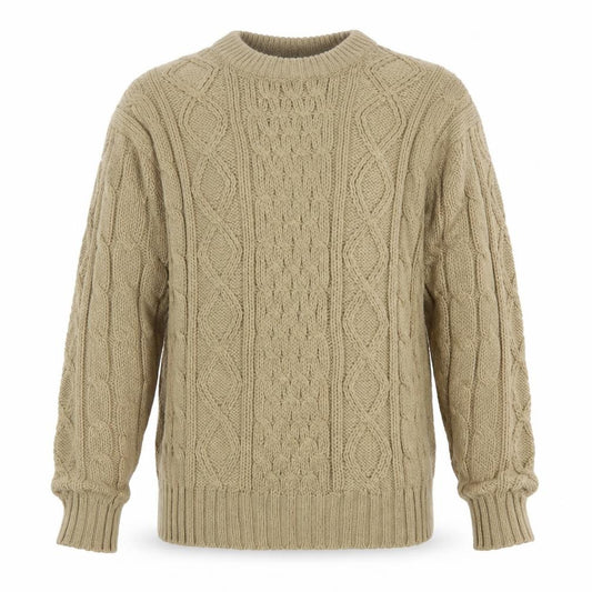 Front view of David Gregory Men's Beige Cable Knit Acrylic Jumper L