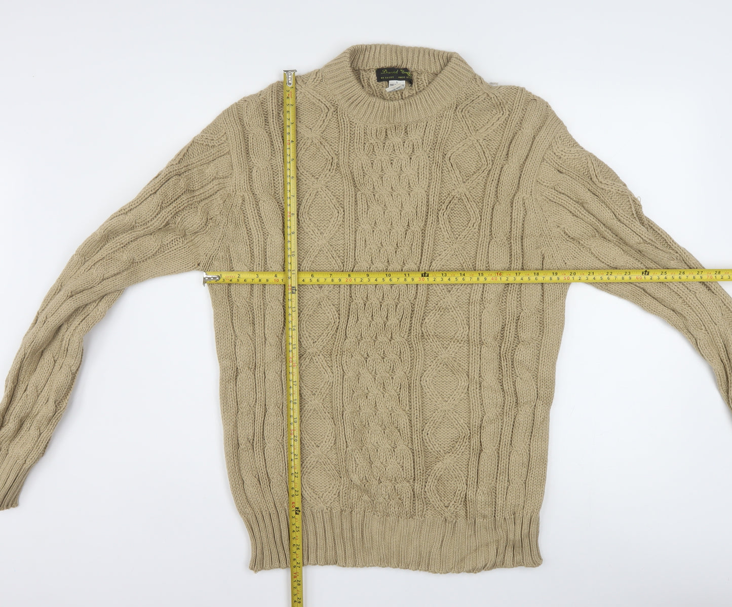 David Gregory Men's Beige Cable Knit Acrylic Jumper L