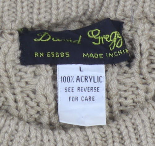 David Gregory Men's Beige Cable Knit Acrylic Jumper L