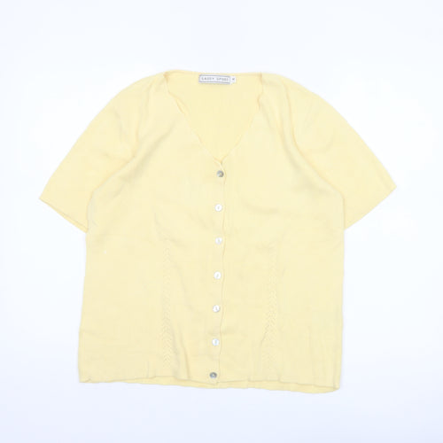 Gaddy Sport Women Yellow Cotton Short Sleeve V-Neck Cardigan M