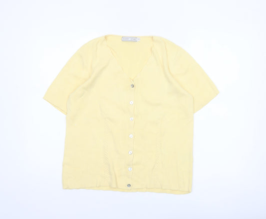Gaddy Sport Women Yellow Cotton Short Sleeve V-Neck Cardigan M