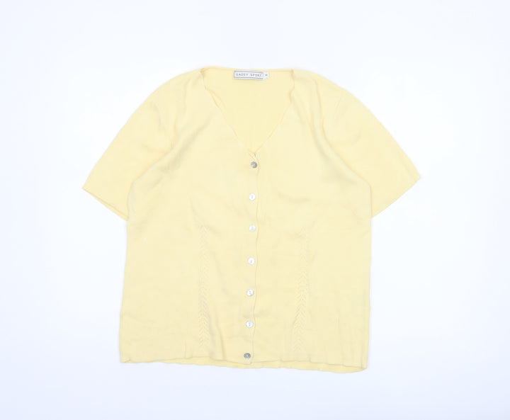 Gaddy Sport Women Yellow Cotton Short Sleeve V-Neck Cardigan M