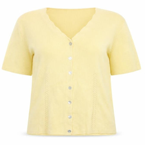 Gaddy Sport Women Yellow Cotton Short Sleeve V-Neck Cardigan M