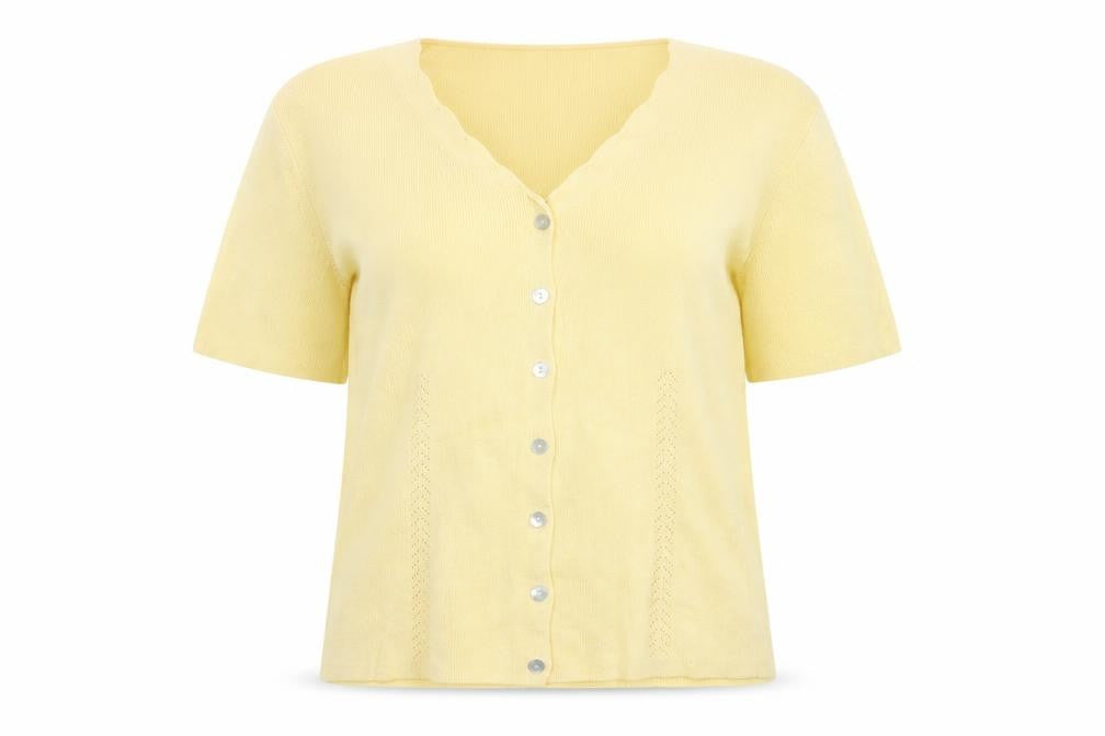 Gaddy Sport Women Yellow Cotton Short Sleeve V-Neck Cardigan M