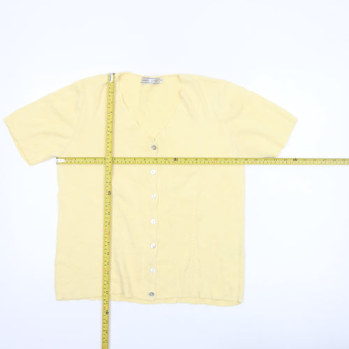 Gaddy Sport Women Yellow Cotton Short Sleeve V-Neck Cardigan M