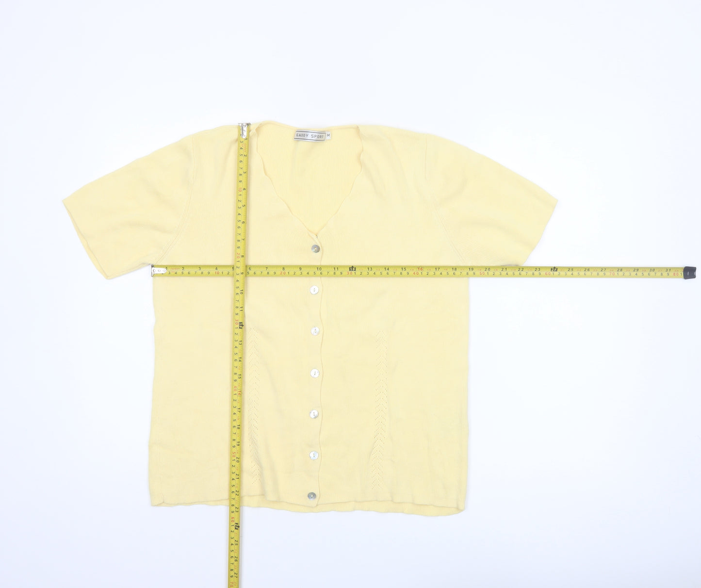 Gaddy Sport Women Yellow Cotton Short Sleeve V-Neck Cardigan M