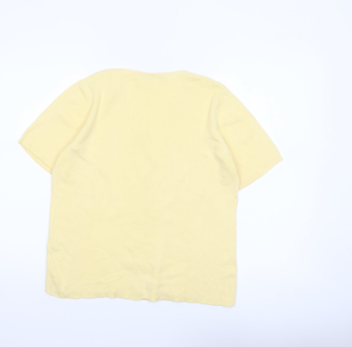 Gaddy Sport Women Yellow Cotton Short Sleeve V-Neck Cardigan M