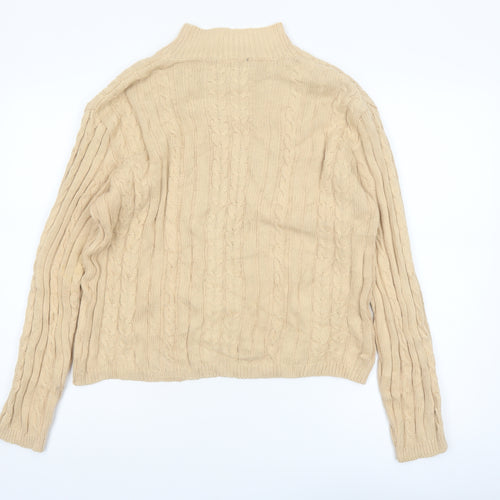 Charter Club Women's Beige Cotton Cable Knit Mock Neck Jumper M