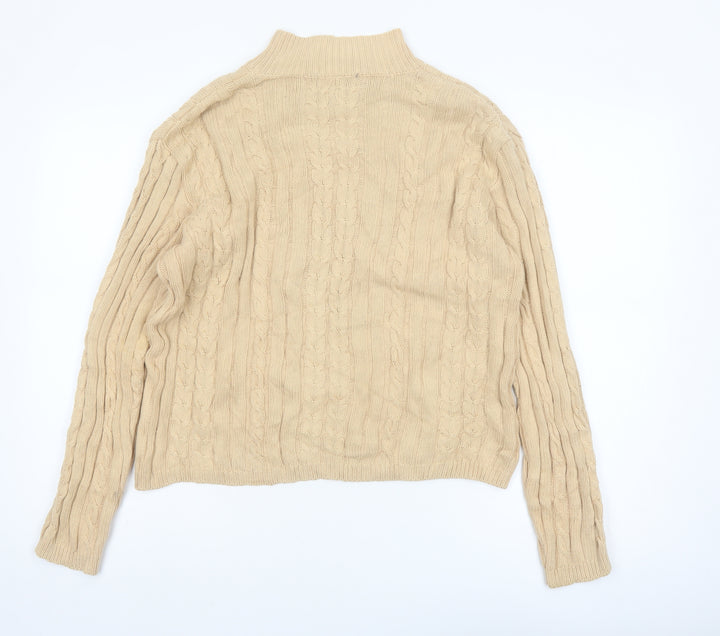 Charter Club Women's Beige Cotton Cable Knit Mock Neck Jumper M