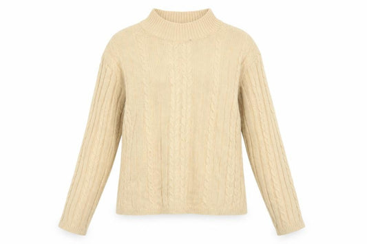 Front view of Charter Club Women's Beige Cotton Cable Knit Mock Neck Jumper M