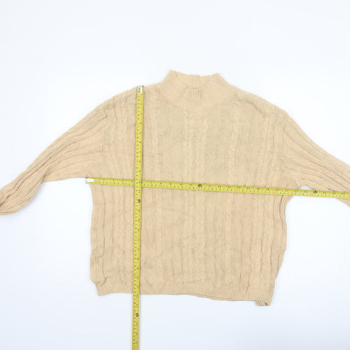 Charter Club Women's Beige Cotton Cable Knit Mock Neck Jumper M